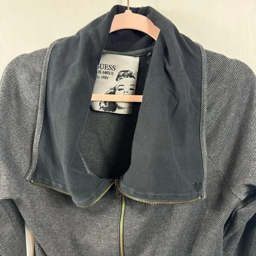 Guess Funnel Cowl Neck Shawl Collar Zip-Up Sweatshirt Sweater Jacket, Size Large